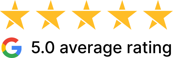 Google 5.0 average rating with five gold stars for Delray Orthodontics