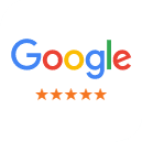 Google logo with five-star rating, indicating customer reviews for Delray Orthodontics