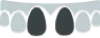 Dark teardrop-shaped dental crowns or implants displayed in a row on light background.