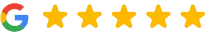 Google five-star rating review with golden stars for Delray Orthodontics