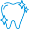 Blue outline of a tooth with a sparkle, representing dental care and orthodontics.