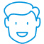 Smiling boy with braces icon representing orthodontic dental care and treatment.
