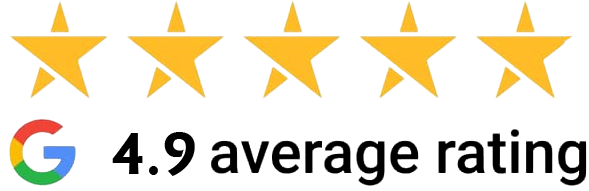 Google 4.9 average rating with five gold stars for Delray Orthodontics